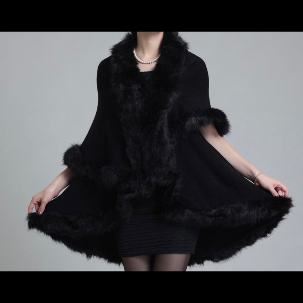 Black Faux Fur Shawl Cardigan